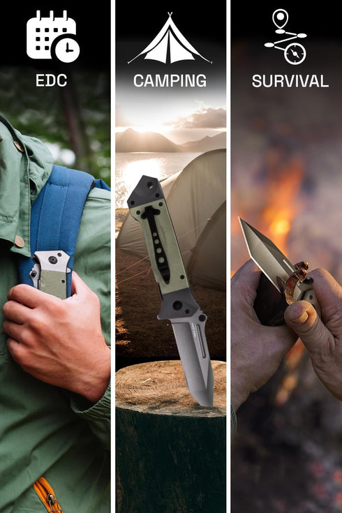 Grand Way Pocket Knife for Men – Tanto Folding Knives – Cool Knife – Tactical Work Knives for Hunting Camping Hiking Self Defense Military EDC – B...