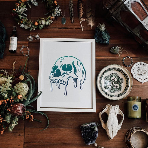 Skull Stencil 11.8×11.8inch Large Melting Skull Stencils for Painting with Paint Brush Square Skeleton Templates for Wood Canvas Paper Fabric Wall...