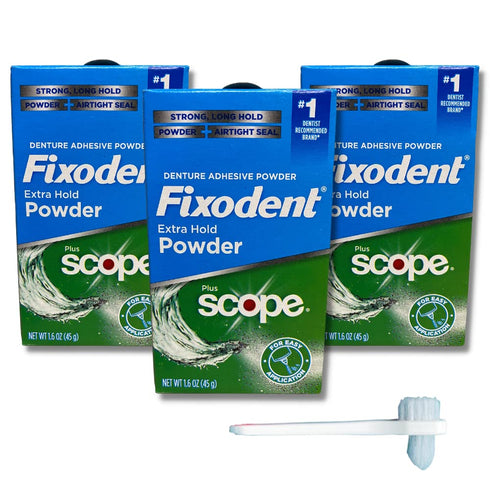 Fixodent Extra Hold Powder Plus Scope Denture Adhesive Strong 1.6oz Pack of 3 (3 Items), 818-0556...