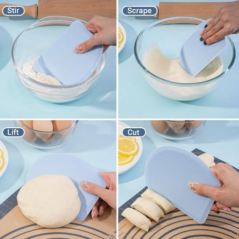 Silicone Dough Scraper with Stainless Steel Sheet, Curved Edge Flexible Bowl Scraper for Baking, Food Grade Silicone Bench Scraper for Sourdough B...
