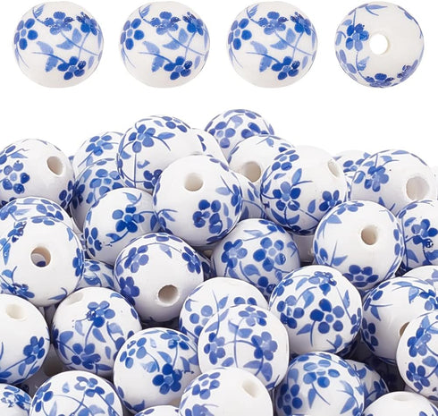 CHGCRAFT 200pcs 12mm Round Porcelain Beads Ceramic Loose Beads Handmade Porcelain Beads Printed Round Spacer Beads for DIY Jewelry Making Supplies...