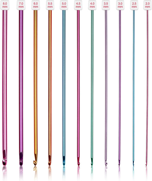 Coopay Long Crochet Hook Set, 11pcs Tunisian Multicolor Afghan Crochet Needles for Crocheting, 2mm(B)-8mm(L), Great Knitting & Crochet Supplies To...
