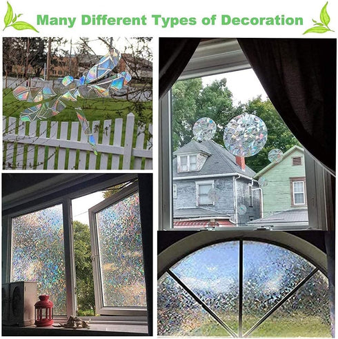 Niviy Rainbow Window Film Privacy Window Sticker Vinyl 3D Decorative Window Cling Non Adhesive Removable Window Covering for Living Room Kitchen O...