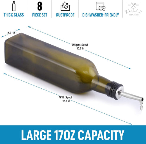 Zulay Kitchen Olive Oil Dispenser Bottle – 17oz Glass Oil Container with Spout, Funnel & Pourer – Dark Brown...