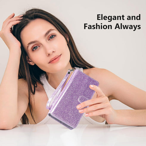 Varikke for iPhone 13 Wallet Case Detachable with Card Holder for Women, Fashion Glitter PU Leather Wrist Strap Strong Magnetic Flip Wallet Remova...