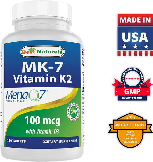 Best Naturals Vitamin K2 (MK7) with D3 Supplement Bone and Heart Health (5000 IU Vitamin D3 & 100 mcg Vitamin K2 MK7), 180 Tablets...