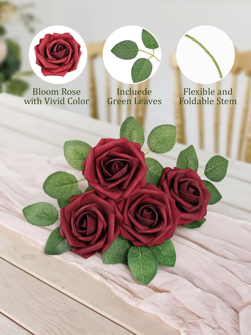 MACTING Artificial Rose Flowers 30PCS Real Touch Fake Flowers with Stem Red Foam Roses for DIY Wedding Bouquet Backdrop Table Centerpieces Arrange...