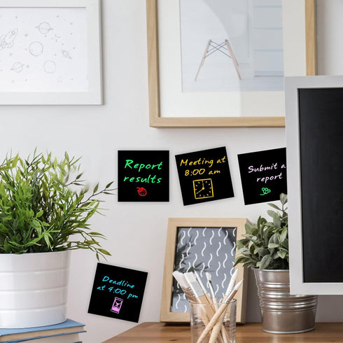 Black Sticky Notes, 3"x3" Post It Notes with 2 Metallic Pens, 6 Pads, Self-Stick Notes Pads Sticky Notes Bulk for School Home Hospital Office Supp...