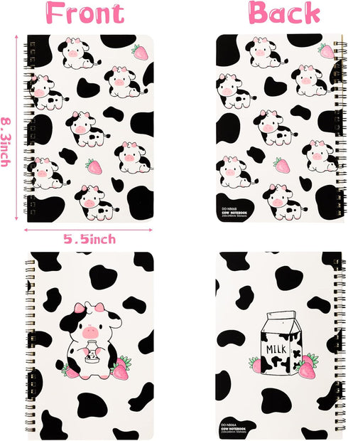 L1rabe 2 A5 Cow Spiral Notebooks Cute Funny Cow Pink Strawberry Milk College Ruled Notebooks Hardbound Spiral Travel Drawing Journal Notepad Diary...