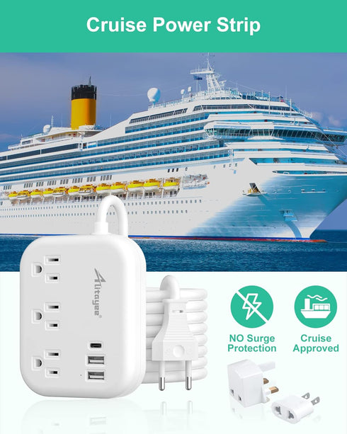 European Travel Plug Adapter, Alitayee EU/UK/US Travel Power Strip with 3 Outlets 3 USB Ports, International Universal Plug Adapter with 3ft Exten...