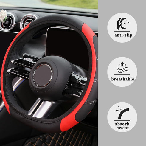 Car Steering Wheel Cover for Women/Men,Leather Steering Wheel Cover Car Decor Fit for 15" Steering Wheel,Universal Anti-Slip Car Wheel Cover Steer...