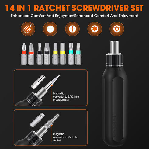 MAXME100® Magnetic 12-in-1 Household Ratcheting Screwdriver Set - Professional Tool kit for Home Improvement (Ratchet-14 in 1)...