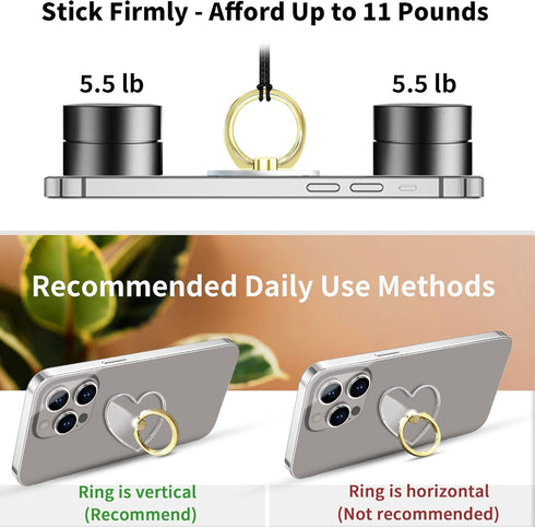 Transparent Clear Cell Phone Ring Grips Holder for Apple iPhone Samsung Galaxy, Finger Ring Stand for Smartphones Tablets Cases(Crystal-Heart-Gold...