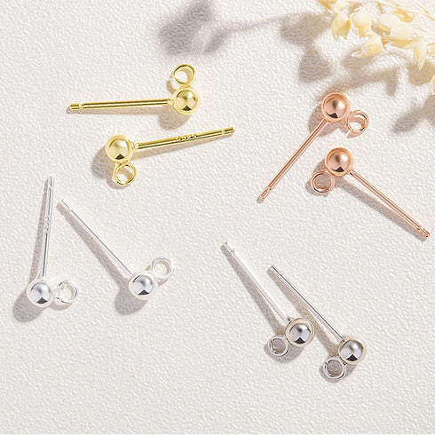 18 Pieces 925 Sterling Silver Ball Post Earing Studs with 18 Pieces Sterling Silver Butterfly Earring Back Round Ball Ear Pin with Loop for DIY Je...