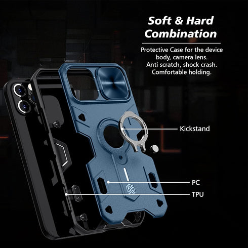 CloudValley for iPhone 12 Pro Max Case with Camera Cover & Kickstand, Slide Lens Protection + 360° Rotate Ring Stand, Impact-Resistant, Shockproof...