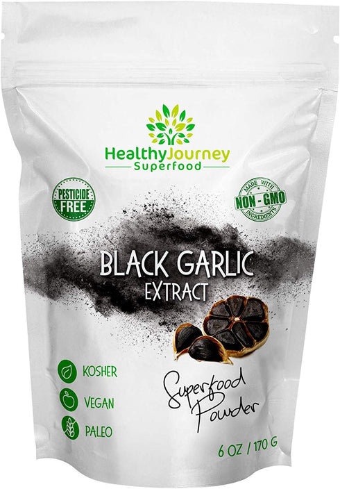 Black Garlic Extract Powder by HealthyJourney - Pesticide Free - Non-GMO - Vegan - Gluten Free - Rich in Antioxidant - 6 OZ...