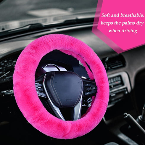 Fluffy Steering Wheel Cover for Women & Girls,Soft Furry Steering Wheel Cover Warm Fuzzy Steering Wheel Cover Non-Slip Universal Fit 15 Inch (Rose...