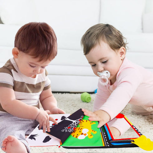 Tummy Time Baby Mirror Infant Toys Newborn Toys 0 3 Months Brain Development with Crinkle Cloth Book and Teether Black and White High Contrast Bab...