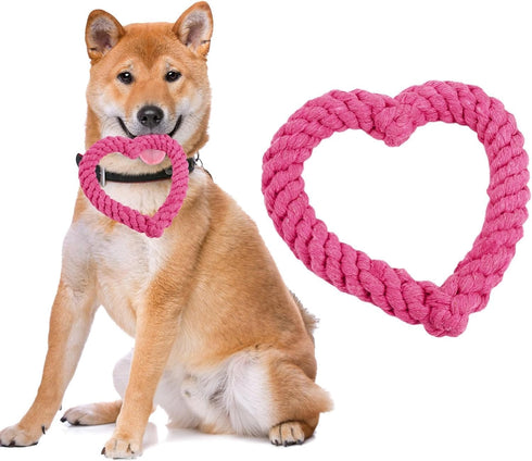 Pink Cute Dog/Cat Chew Toys, Dog Toys for Chewers, Heavy Duty Dental Dog Rope Toy for Dogs, Creative Love Heart Shaped Interactive Rope Dog Toys, ...