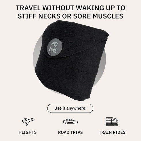 trtl Pillow - Scientifically Proven Super Soft Neck Support Travel Pillow - Machine Washable - Black...