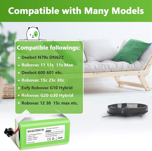 14.4V 2600mAh Replacement Battery Compatible with Ecovacs Deebot N79S DN622 Eufy RoboVac 11 11S 11S MAX 15C 25C 30C 35C G10 Hybrid G30...
