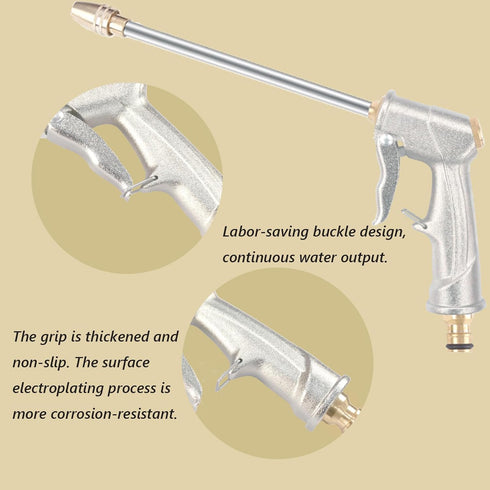 Garden Hose Nozzle Heavy Duty Metal Outdoor Water Sprayer High Pressure Hose Attachment Long Rod Jet Nozzle Gun 360°Rotaing Water Adjustmen for Ca...