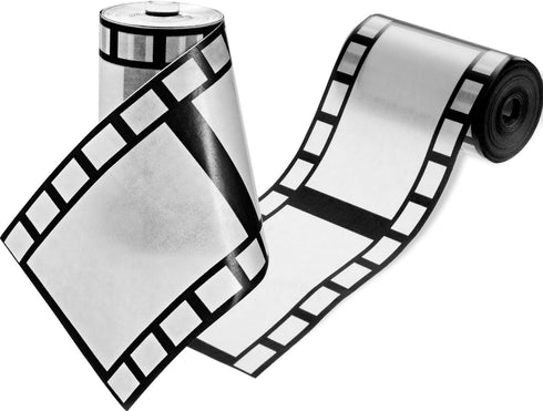 Gejoy 2 Rolls Filmstrip Tape Movie Party Decorations Filmstrip Poly Streamers Movie Reel Decor White and Black Material Film Border Roll for Cinem...