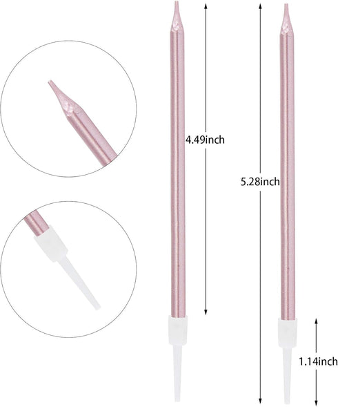 24 Count Metallic Birthday Candles Slow Burning Happy Birthday Cake Candles Long Thin Cake Cupcake Candle in Holders for Lucky Party, Wedding Part...