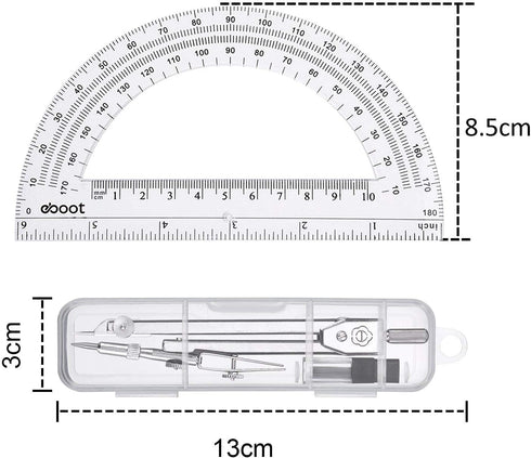 EBOOT Student Geometry Math Set, Drawing Compass and 6 Inch Clear Swing Arm Protractors 180 Degree Math Protractor (Argent, Classic)...