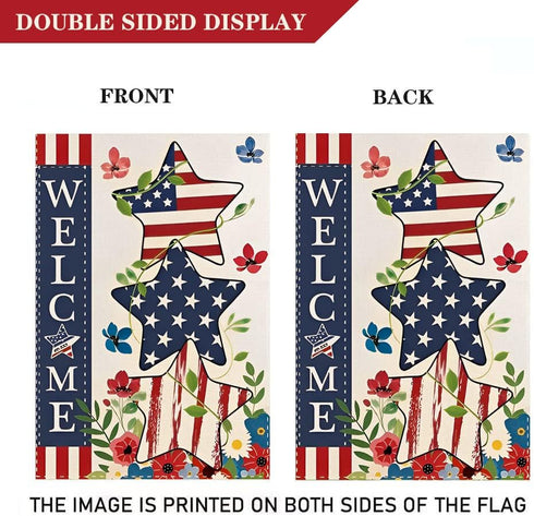 4th of July Patriotic Welcome Garden Flag 12.5 x 18 Inch Independence Day Memorial USA Flag Double Sided Burlap Flag for Anniversary Decor...
