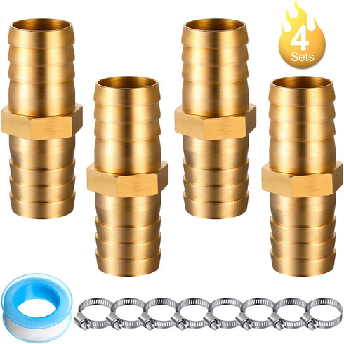 4 Pieces 3/4 Inch Garden Hose Repair Mender Solid Brass Water Hose Connector Splicer Mender with 8 Pieces Stainless Steel Tightening Clamp and Sea...