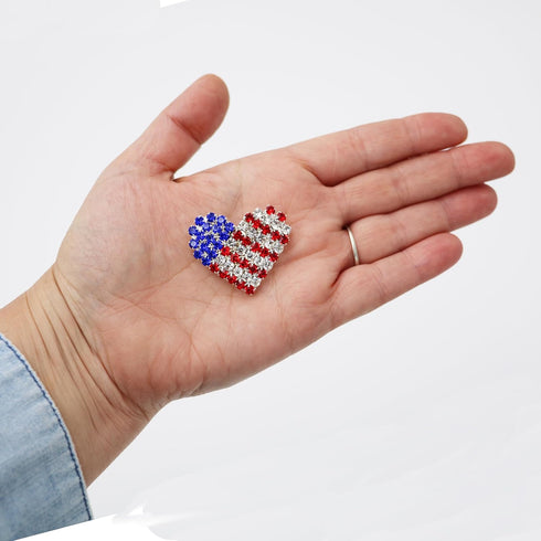 Rosemarie & Jubalee Women's USA Patriotic American Flag Crystal Rhinestone Heart Brooch Lapel Pin, 1.5"...