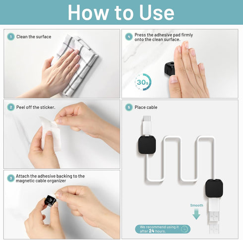 6 Pack Magnetic Cord Organizer, Znben Magnetic Cable Clips Holder Adhesive Cable Management Charger Wire Holder Clips for Desk, Car, Office, Home,...