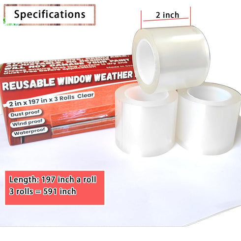 Transparent Window Weather Sealing Tape Reusable, No Damaging for Paint, Removable Window AC Insulation Sealing Film Tape Waterproof, without Resi...