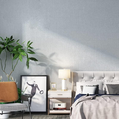 Fabric Peel and Stick Wallpaper Gray Faux Grasscloth Wallpaper Self-Adhesive Linen Wallpaper 17.8” x 197” Removable Wallpaper Embossed Textured Co...