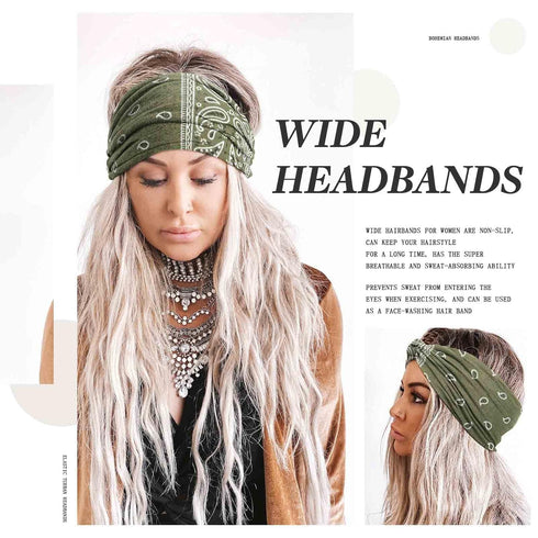 Wide Headbands Women Knotted Turban Headband Elastic Non Slip Hairbands Floral Workout Headbands Yoga Cotton Hair Scarfs Boho Head Wraps Fashion H...
