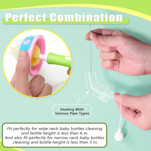 INVODA 12 Piece Sponge Nipple Bottle Brushes, Baby Bottle Brush with 4 Piece Nipple Cleaner, 4 Piece Replacement Heads and 4 Piece Straw Brushes...