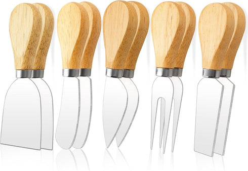 10 Pcs Cheese Knives, Wooden Handle Cheese Knife Set for Charcuterie Board, Mini Steel Stainless Cheese Cutter, Spreader, Fork for Party Wedding C...