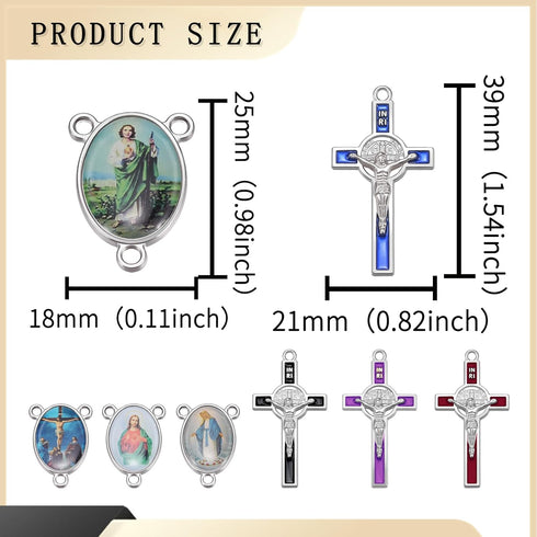 60Pcs/30Set Rosary Kits Cross and Center Medal Charms Alloy Religion Enamel Picture Jesus Virgen De Guadalupe Charm Crucifix Pendant for Diy Jewel...