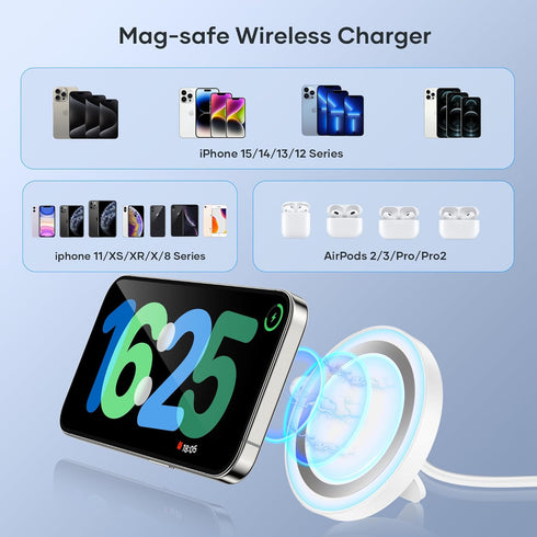 Magnetic Wireless Apple Mag-Safe Charger for iPhone 15/14/13/12 Series, Wireless Mag Safe Charging Pad for AirPods 3/2/Pro, Strong Magnetic Charge...
