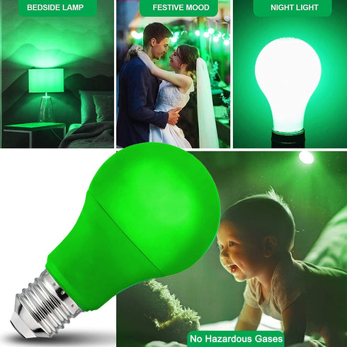 4 Pack LED Green Light Bulbs - A19 9Watts with E26 Base 60w Equivalent LED Green Bulb for Wedding Halloween Christmas Party Bar Decor, Porch, Home...