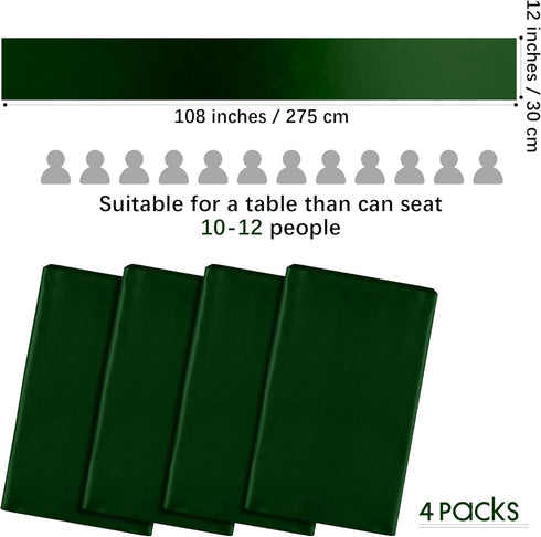 ANECO 4 Pack Satin Table Runner 12 x 108Inch Long Bright Silk and Smooth Fabric Party Table Runner for Wedding Banquet Party Decoration- Forest Gr...