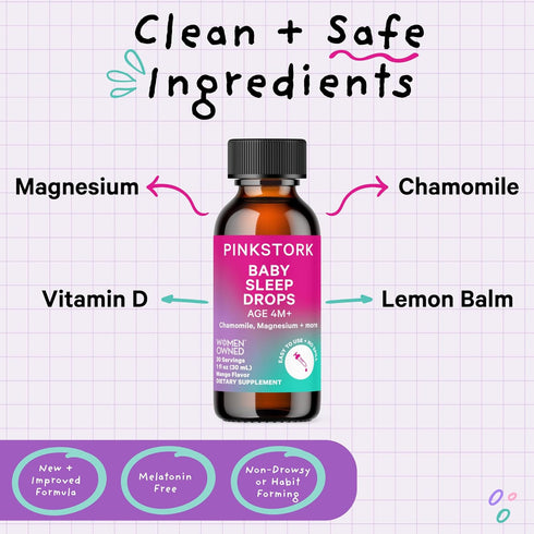 Pink Stork Baby Sleep Drops, Naturally Support Sleep without Melatonin for Infants, Toddlers, and Kids, Aid Sleep with Chamomile and Magnesium, Ba...