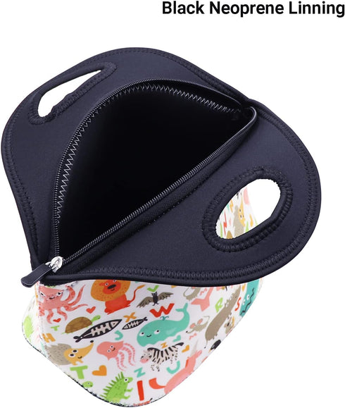 Neoprene Lunch Bag for Kids, Insulated Lunch Box Tote for Women Men Adult Teens Boys Teenage Girls Toddlers (Alphabet Animals)...