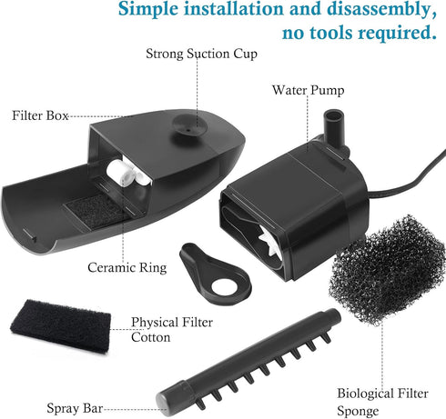 FEDOUR 4W 5W Adjustable Aquarium Internal Filter, Submersible Filter with Spray Bar, Water Pump for 1-40 Gallon Fish and Turtle Tank (for 5-40 gal...