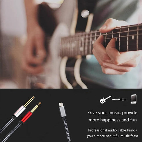 Lightning to Dual 6.35mm 1/4" TS Mono Stereo Y-Cable Splitter Lightning to Dual 1/4 inch Audio Cable Compatible for iPhone14/13/12/11/X/8/7/iPad,A...