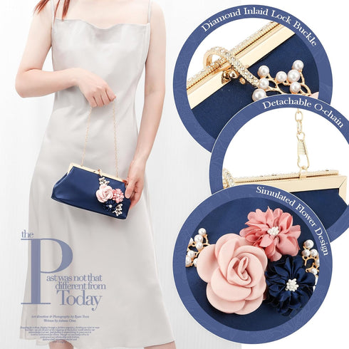 Lanpet Women's Satin Evening Clutch Bag Elegant Flower Formal Handbag Simple Classic Purse for Wedding/Prom/Party...