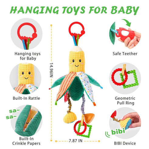 Jollybaby Baby Rattles Hanging Toys for Car Seat Crib Stroller Gym, Montessori Sensory Plush Vegetable Toys for Baby 0-3-6-12 Months with Ring Bel...