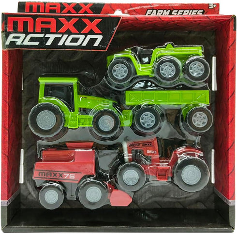 Maxx Action Farm Construction 5pk Toy Truck Set, Includes Wagon, 6x6, Modern Tractor, Combine and Vintage Tractor Vehicles with Moving Parts, Cake...