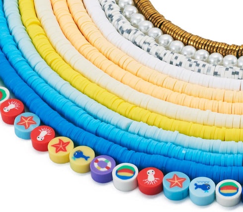 3296pcs 6mm Clay Beads for Bracelets Making, Beadthoven Ocean Sea Life Blue Polymer Clay Beads with Pearl Beads Golden Spacers Flat Clay Disc Heis...